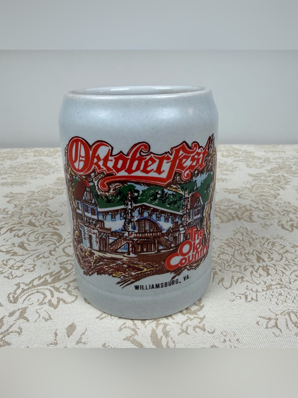 Oktoberfest Williamsburg Ceramic Beer Stein, Damaged, Busch Gardens, Vintage